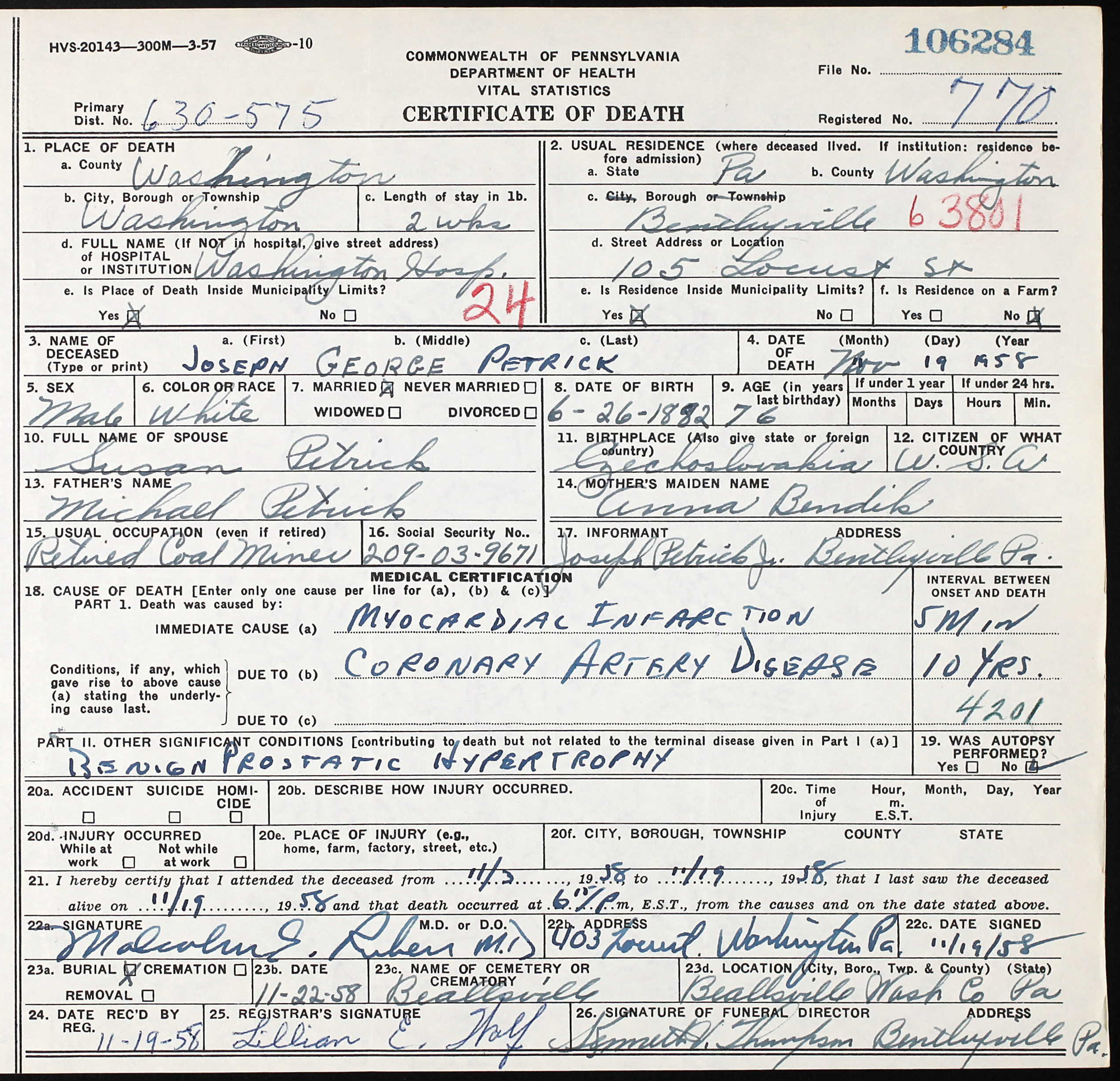 death certificate